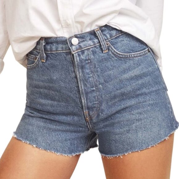 New Reformation Charlie High Rise Jean Shorts Size 26 In Iskar Wash Blue Cut Off - Picture 3 of 13